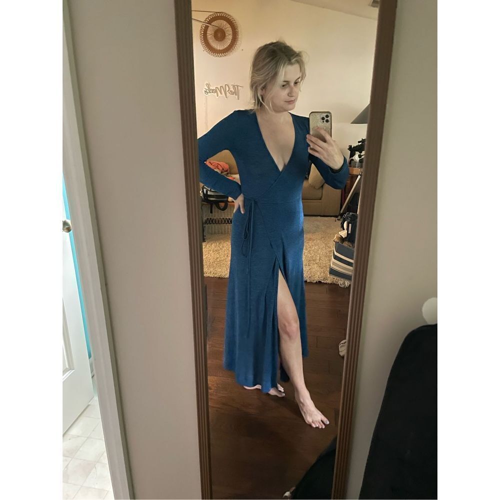Intimately Free People Blue Long Sleeve Maxi‎ Wrap Dress Size XS